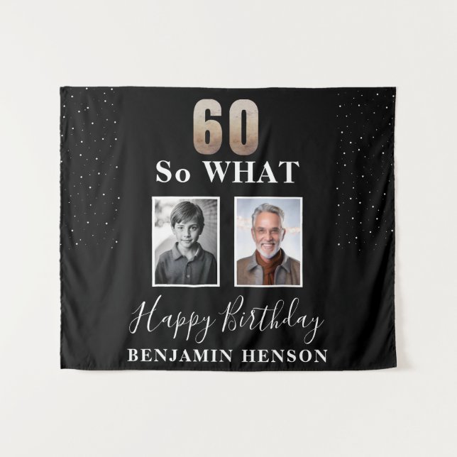 Black Funny 60 So what 70th Birthday 2 Photo Tapestry (Front (Horizontal))