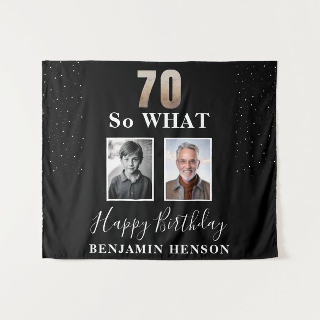 Black Funny 70 So what 70th Birthday 2 Photo Tapestry (Front (Horizontal))