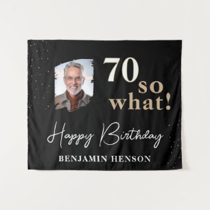 Black Funny 70 So what 70th Birthday Backdrop Tapestry