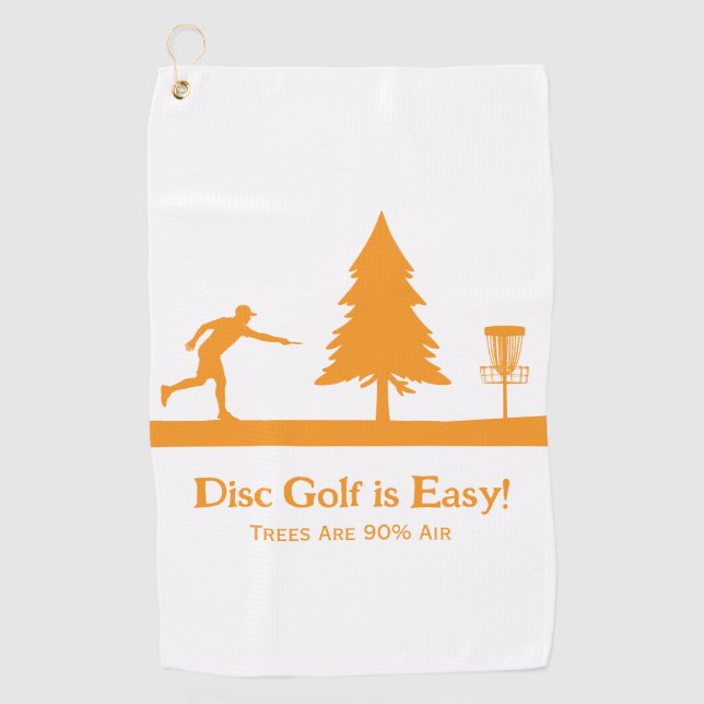Black Funny Disc Golf Putting with Tree obstacle  Golf Towel (Front)