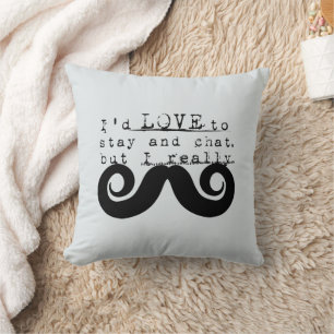 Black Funny Humor I Mustache Throw Pillow
