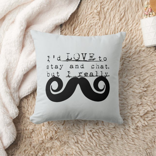 Black Funny Humor I Mustache Throw Pillow (Blanket)