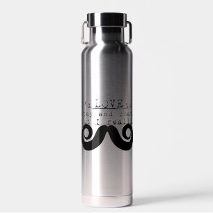 Black Funny Humor I Mustache Water Bottle