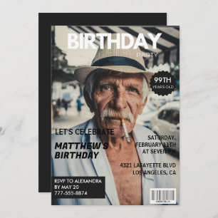 Black Funny Magazine Cover Photo 99th birthday Invitation