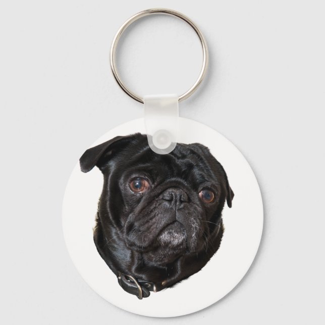 Black Funny Pug Keychain (Front)