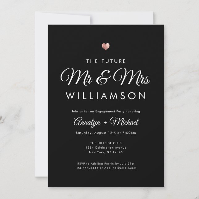 Black Future Mr and Mrs Rose Gold Engagement Party Invitation (Front)