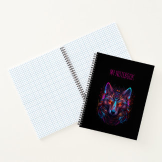 Black Futuristic Neon Wolf Notebook