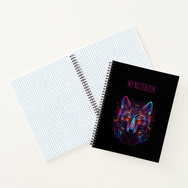 Black Futuristic Neon Wolf Notebook (Inside)