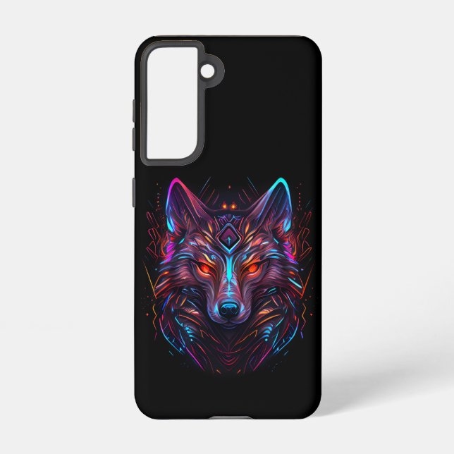 Black Futuristic Neon Wolf Samsung Galaxy S21 Case (Back)