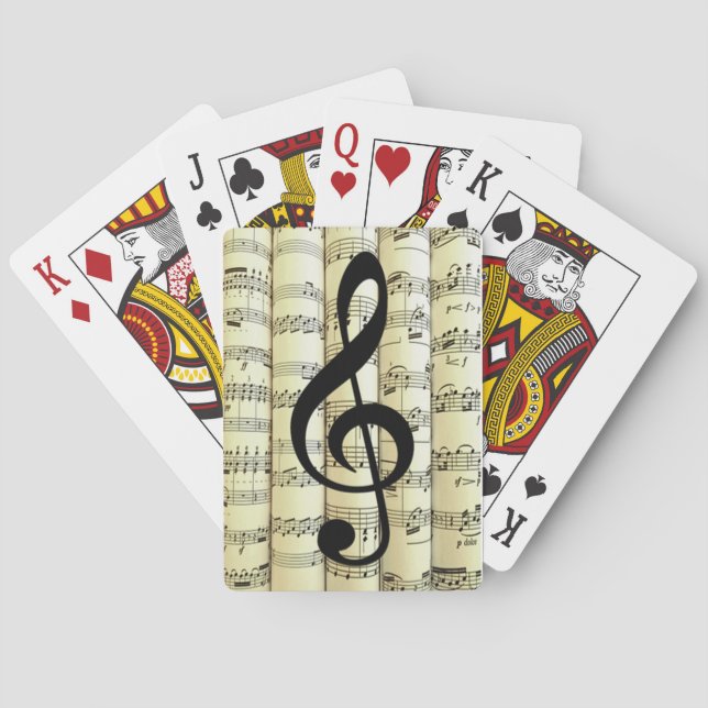 Black G Cleff Rolled Sheet Music Background Playing Cards (Back)