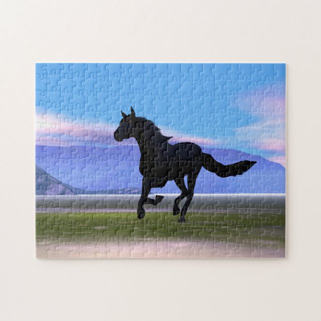 Black Galloping Horse Jigsaw Puzzle (Horizontal)