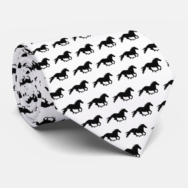Black Galloping Horse | White Tie (Rolled)