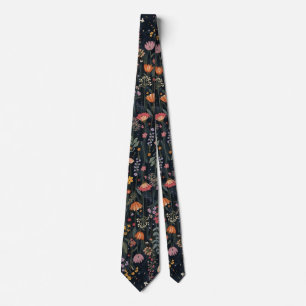 black Garden Flowers Wildflower Spring Meadow Tie