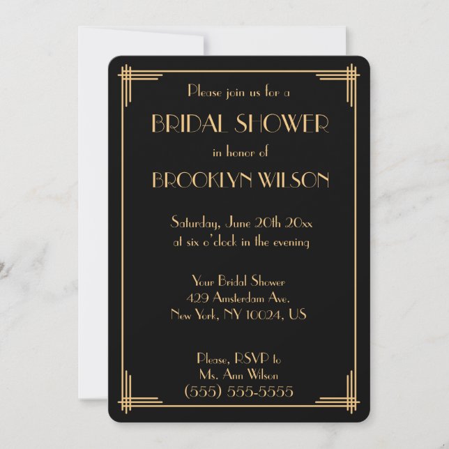Black Gatsby Art Déco Fêtes des mariées Invitation (Devant)