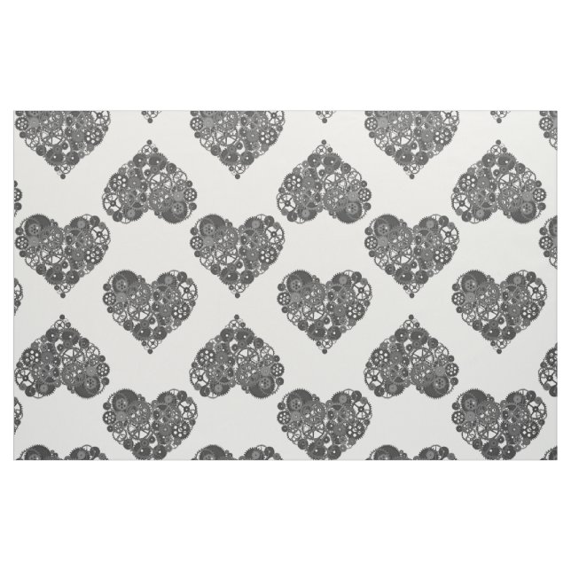 Black Gears Steampunk Hearts Fabric (Fat Quarter)