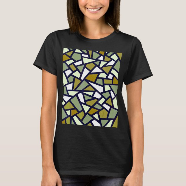 Black Geometric Abstract Pattern Camouflage Green  T-Shirt (Front)