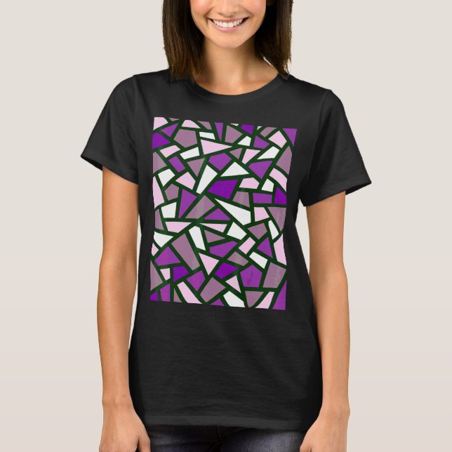 Black Geometric Abstract Pattern Purple Lilac Pink T-Shirt (Front)