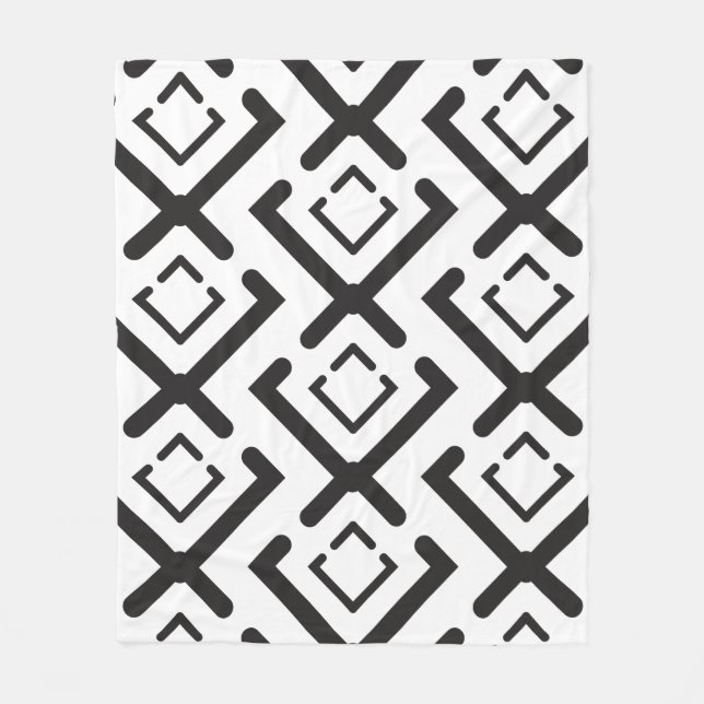 Black Geometric Concentric Diamond Shape pattern Fleece Blanket (Front)