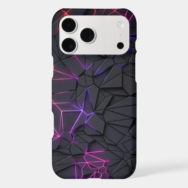 Black Geometric Fractal with Neon Lights Phone Cas (Back)