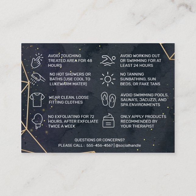 Black Geometric Gold Waxing Aftercare Card (Back)