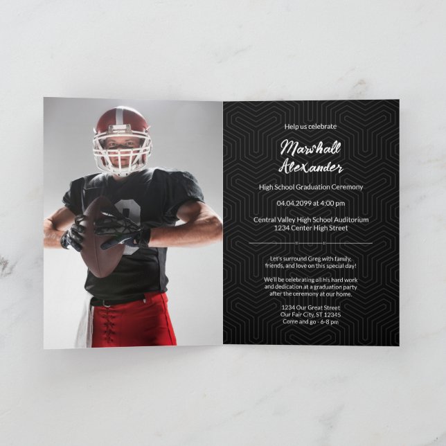 Black Geometric Graduation Photo Invitation (Inside)