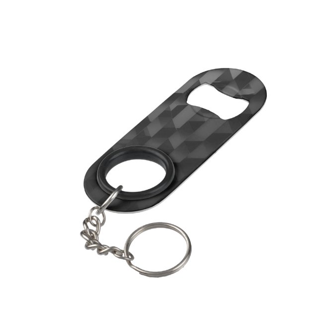 black geometric pattern keychain bottle opener (Back Angled)