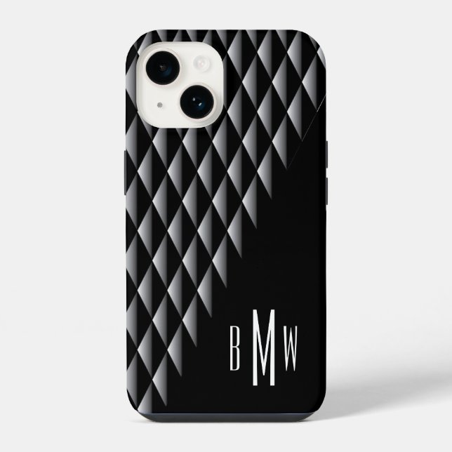 Black Geometric Pattern Monogrammed iPhone Case (Back)