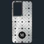 Black geometric pattern silver metallic background samsung galaxy case<br><div class="desc">An elegant image of metallic silver background with a black geometric pattern.
Optional monogram.</div>
