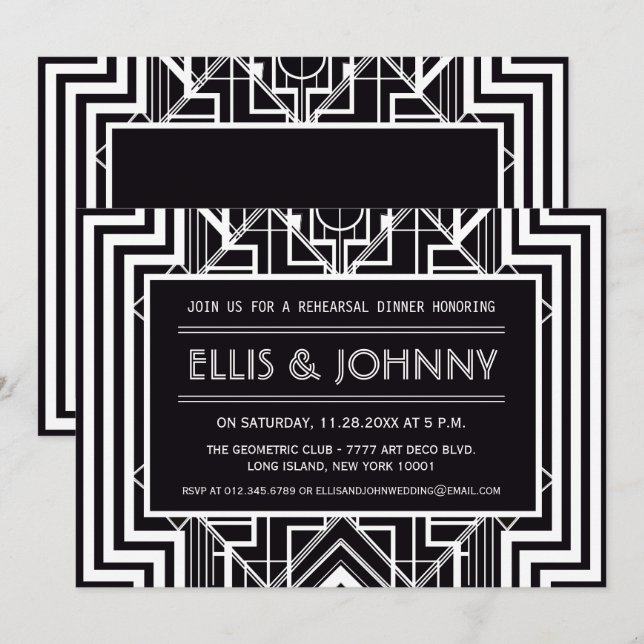 Black Geometric Rehearsal Dinner Invitations (Front/Back)