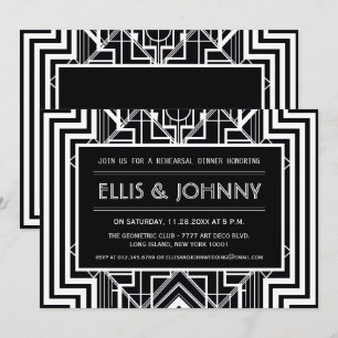 Black Geometric Rehearsal Dinner Invitations