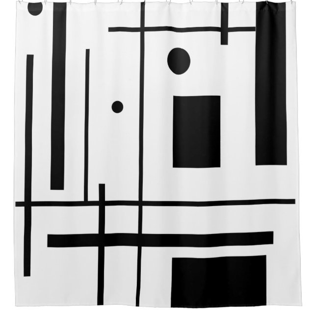 Black Geometric Shapes on a Shower Curtain (Front)