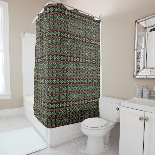 Black Geometric Shower certain, Classic Pattern (In Situ)