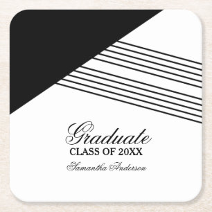 Black Geometric Stripe Graduation Coasters