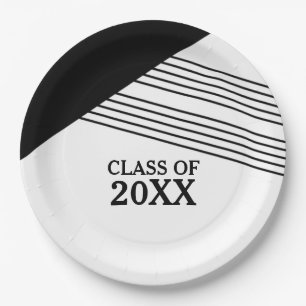 Black Geometric Stripe Graduation Paper Plates
