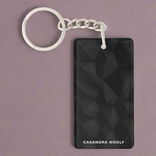 Black Geometric Texture Elegant Monogram Name Keychain