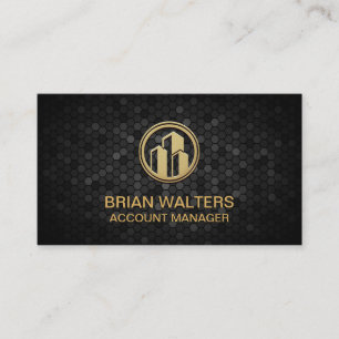 Black Geometric Tiling   Gold Building Icon Appointment Card