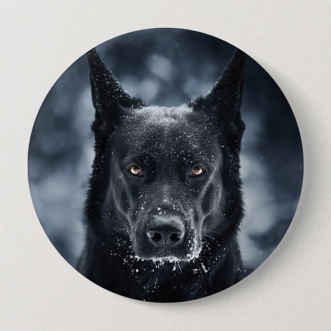 Black German Shepherd 4 Inch Round Button (Front)