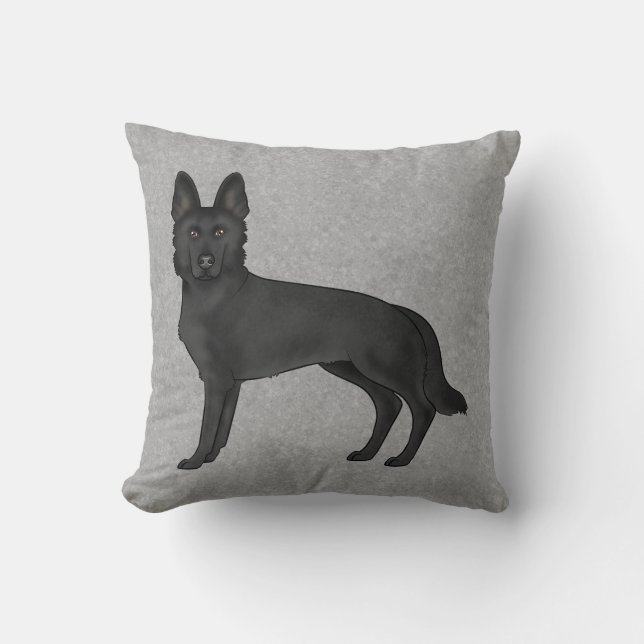 Black German Shepherd Adorable Cartoon Dog Grey Throw Pillow (Front)
