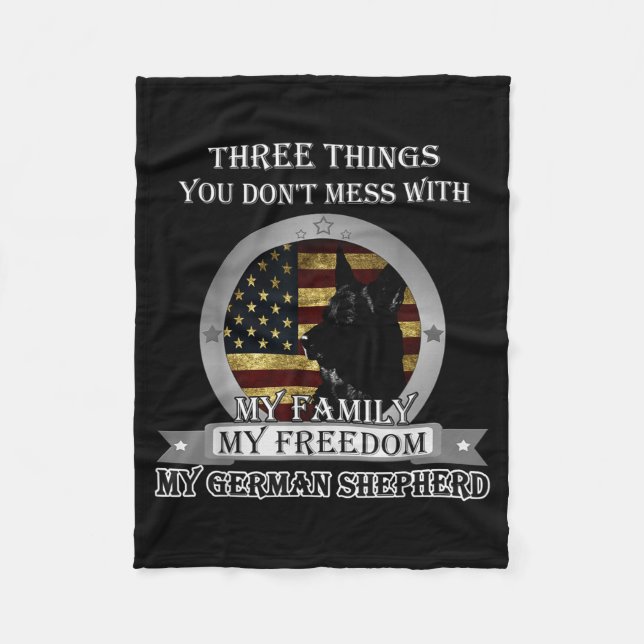 Black German Shepherd American Flag Three Things Y Fleece Blanket (Front)
