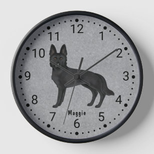Black German Shepherd Cartoon Dog Numbered Clock