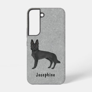Black German Shepherd Cartoon Dog On Grey And Text Samsung Galaxy Case