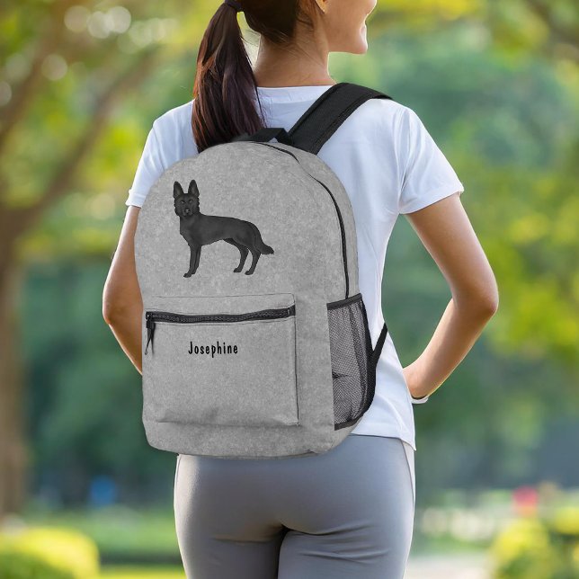 Black German Shepherd Cartoon Dog With Custom Text Printed Backpack (Please note: This image is a digital mockup. The product may not be in scale.)