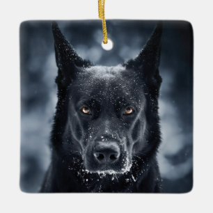 Black German Shepherd Ceramic Ornament