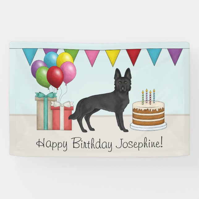 Black German Shepherd Colourful Happy Birthday Banner (Horizontal)