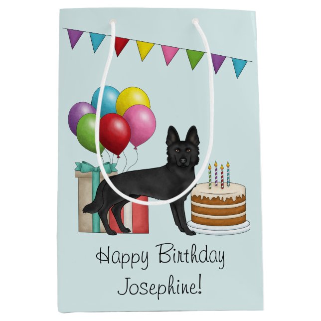 Black German Shepherd Colourful Happy Birthday Medium Gift Bag (Front)