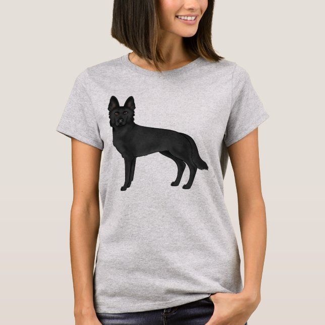 Black German Shepherd Cute Cartoon Dog Drawing T-Shirt (Front)