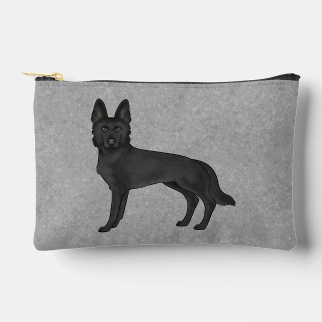 Black German Shepherd Cute Cartoon Dog Grey Accessory Pouch (Front)