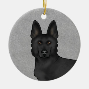 Black German Shepherd Cute Cartoon Dog Head Grey Ceramic Ornament
