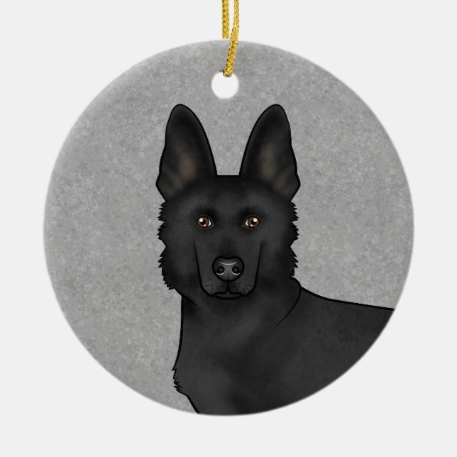 Black German Shepherd Cute Cartoon Dog Head Grey Ceramic Ornament (Front)