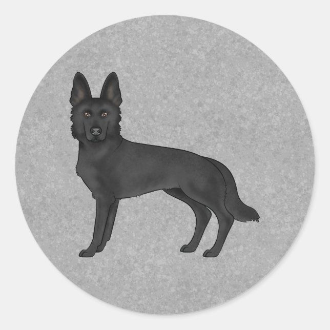 Black German Shepherd Cute Cartoon Dog Standing Up Classic Round Sticker (Front)